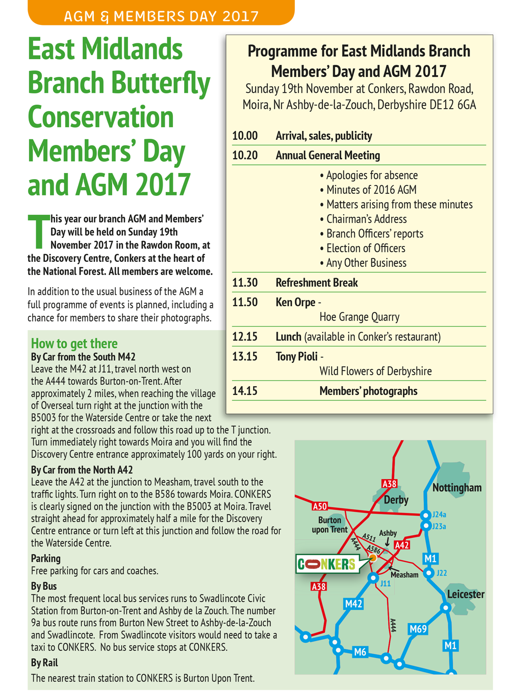 directions and info for the East Midlands Brach 2017 AGM