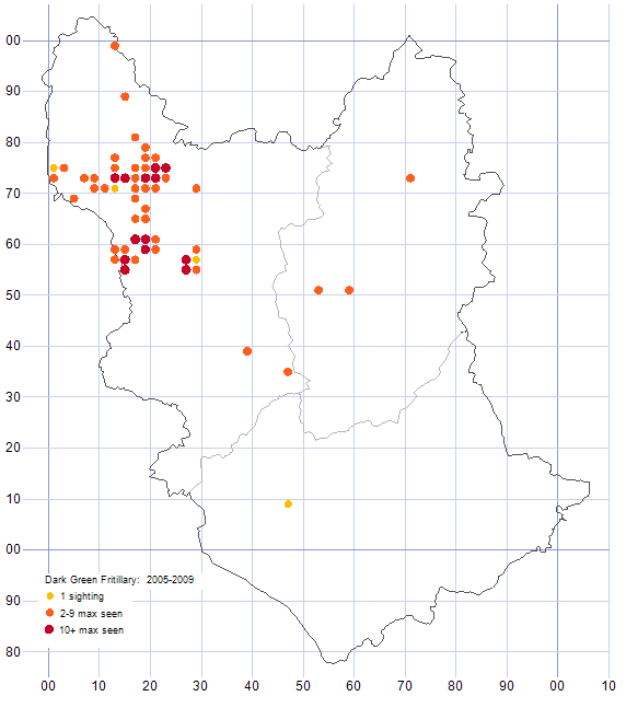 Dark Green Fritillary distribution map 2005-09