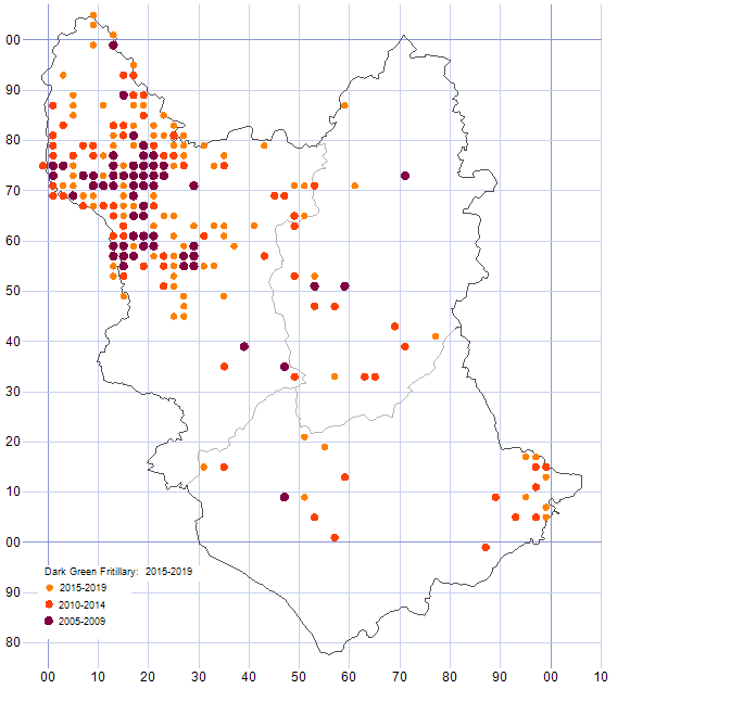 Dark Green Fritillary distribution map 2005-19