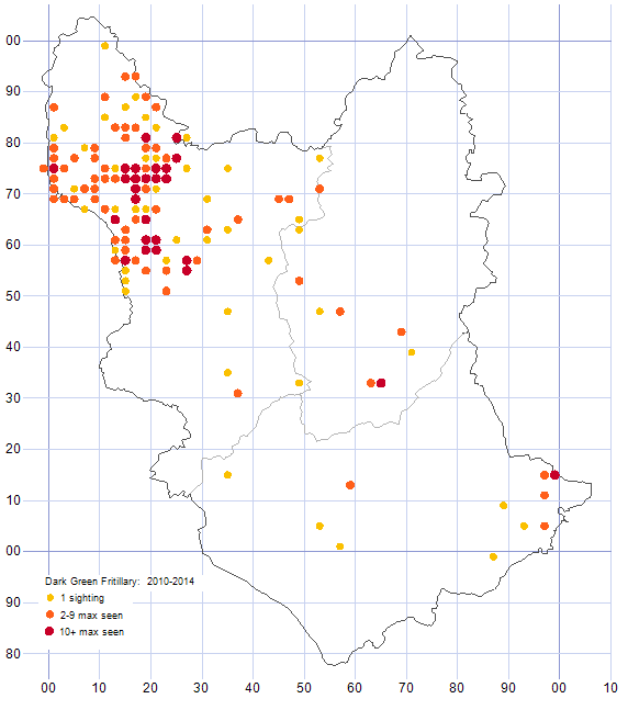 Dark Green Fritillary distribution map 2010-14