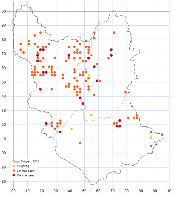 Dingy Skipper distribution map 2015