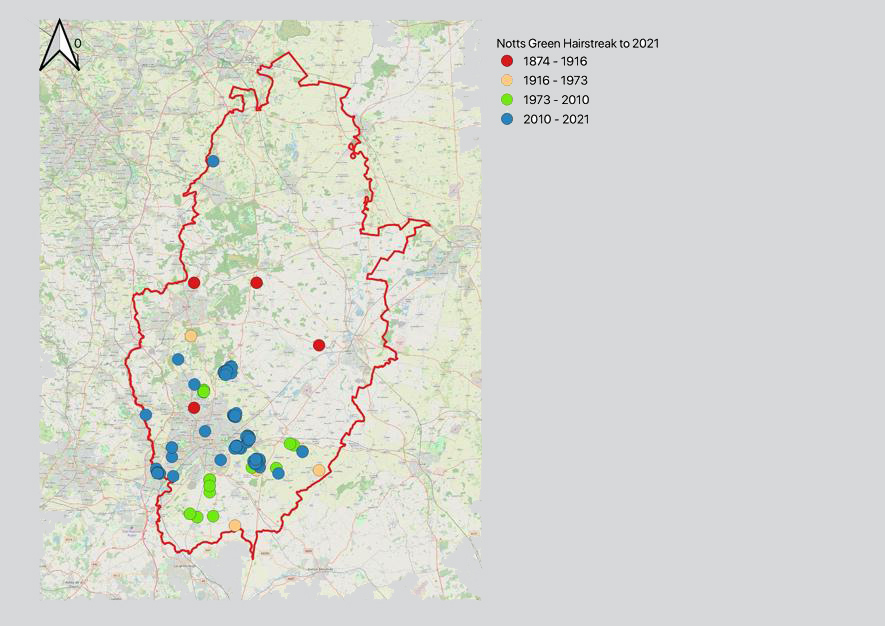Map of Green Hairstreak distribution in Notts