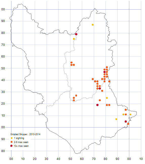 Grizzled Skipper distribution map 2010-14