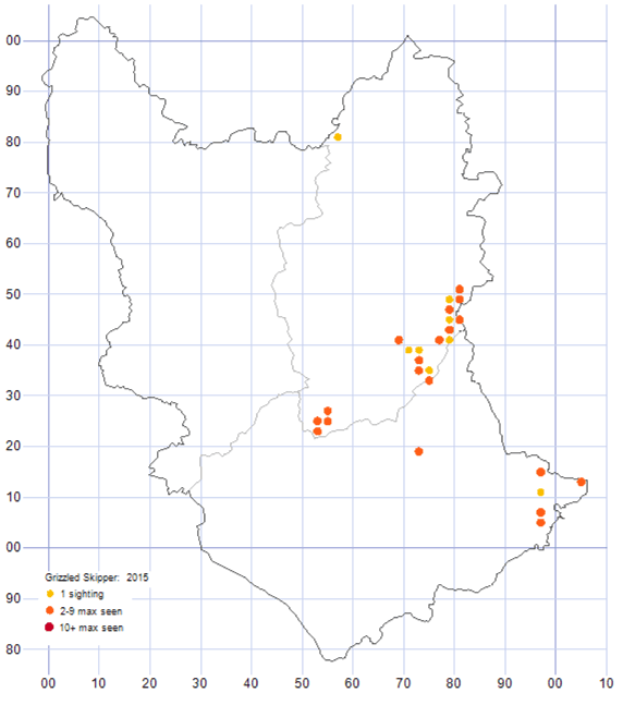 Grizzled Skipper distribution map 2015