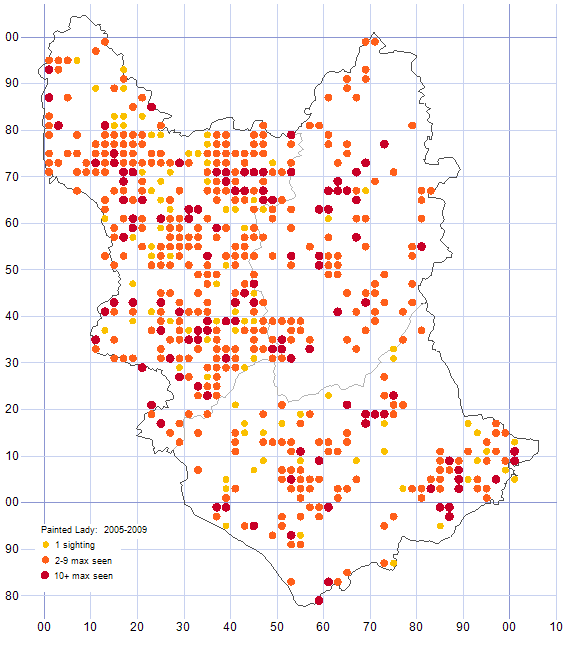 Painted Lady distribution map 2005-09