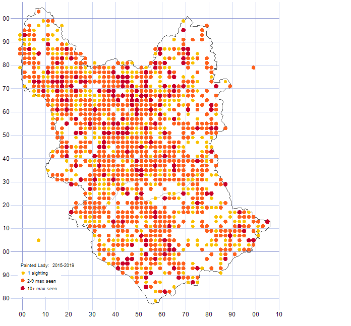 Painted Lady distribution map 2015-19