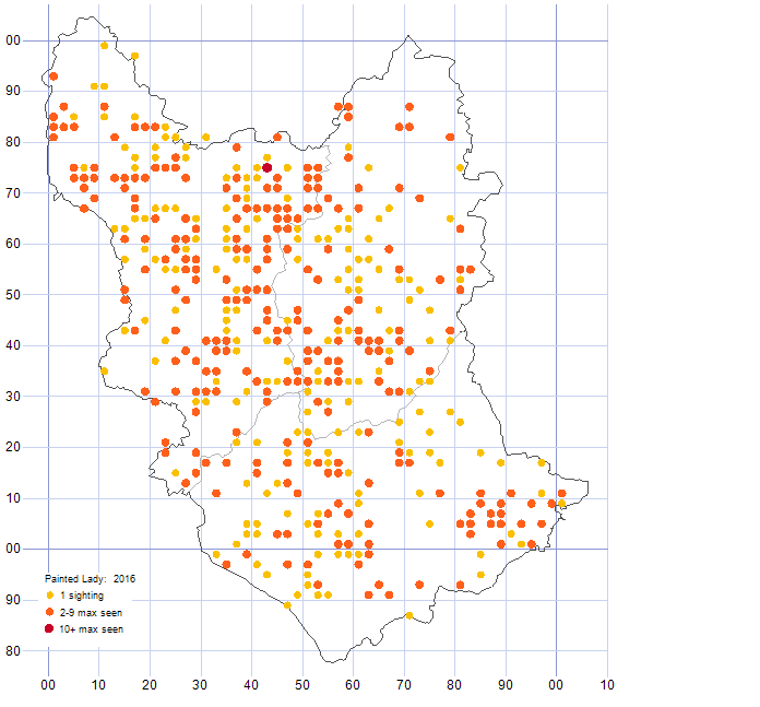 Painted Lady distribution map 2016