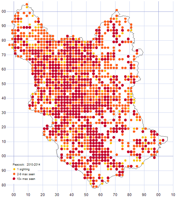 Peacock distribution map 2010-14