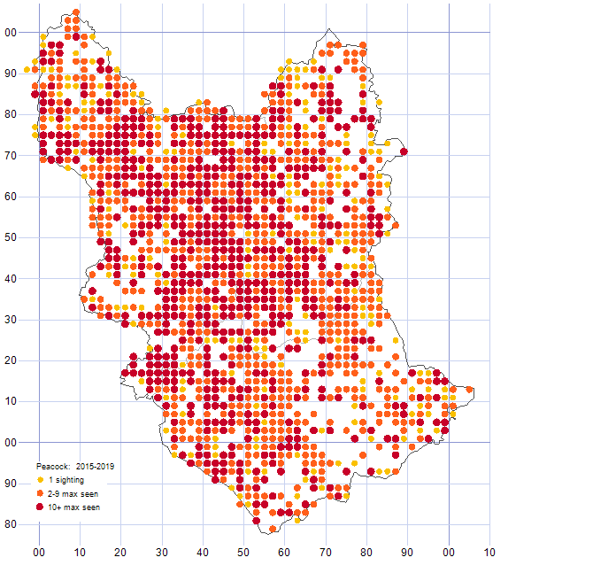 Peacock distribution map 2015-19