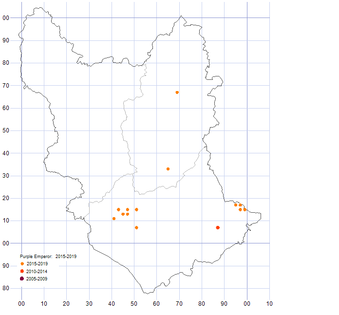 Purple Emperor distribution map 2005-19