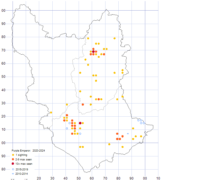 Purple Emperor distribution map 2010-24