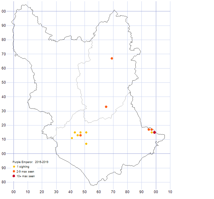 Purple Emperor distribution map 2015-19