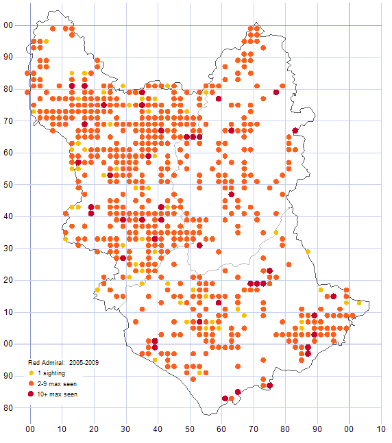 Red Admiral distribution map 2005-09