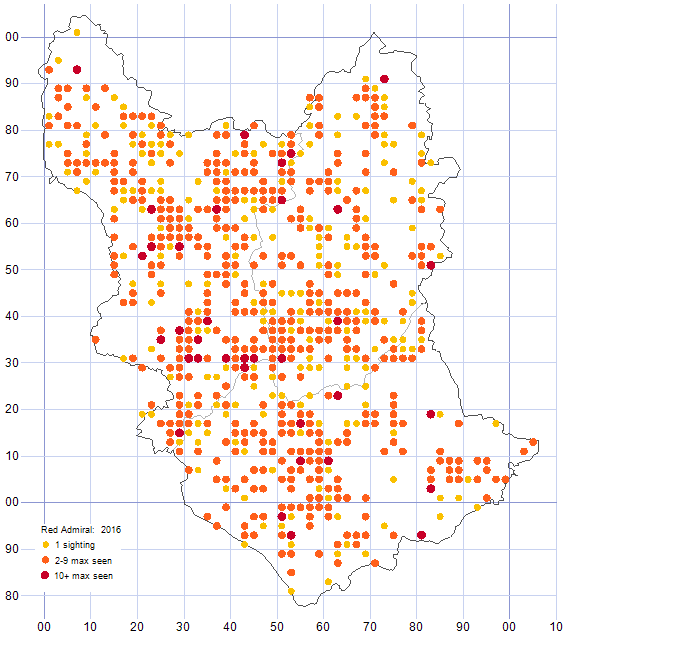 Red Admiral distribution map 2016