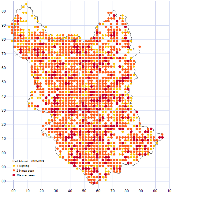 Red Admiral distribution map 2020-24