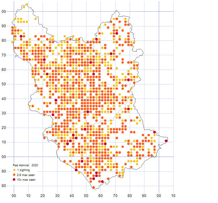 Red Admiral distribution map 2020
