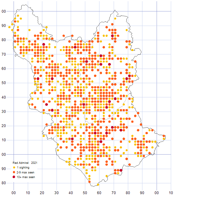 Red Admiral distribution map 2021