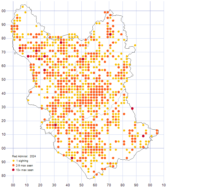 Red Admiral distribution map 2024