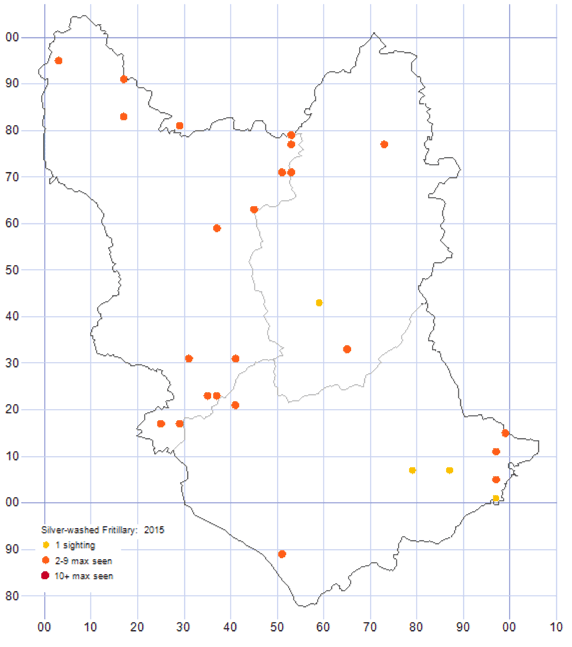 Silver-washed Fritilary distribution map 2015
