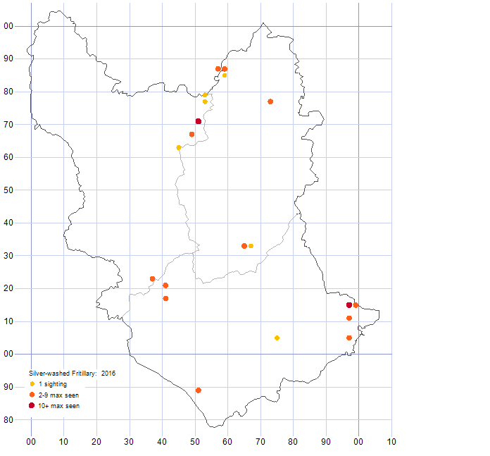 Silver-washed Fritilary distribution map 2016