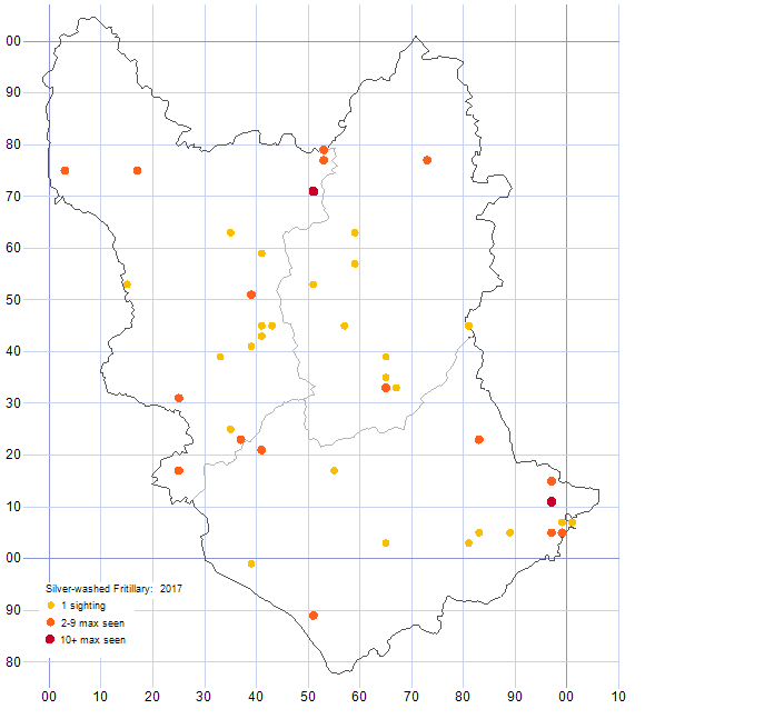 Silver-washed Fritilary distribution map 2017