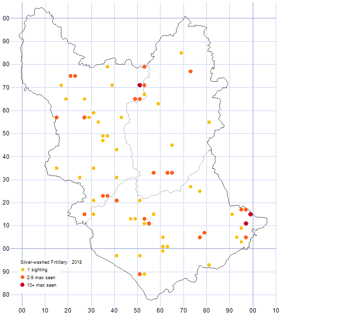 Silver-washed Fritilary distribution map 2018