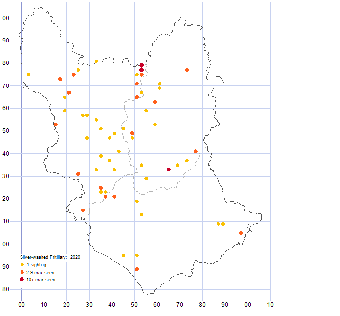 Silver-washed Fritilary distribution map 2020