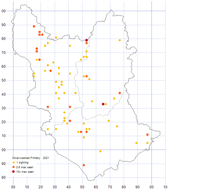 Silver-washed Fritilary distribution map 2021