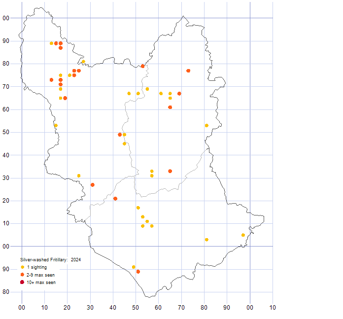 Silver-washed Fritilary distribution map 2024