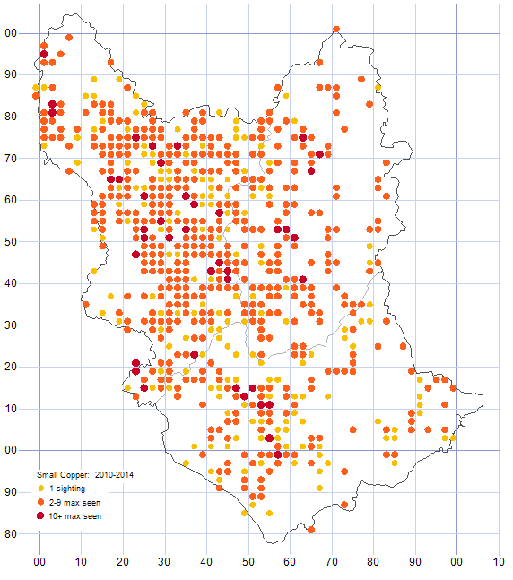 Small Copper distribution map 2010-14