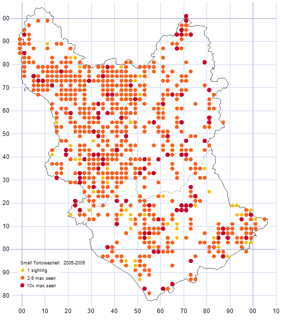 Small Tortoiseshell distribution map 2005-09