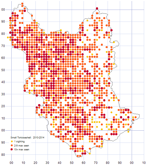 Small Tortoiseshell distribution map 2010-14