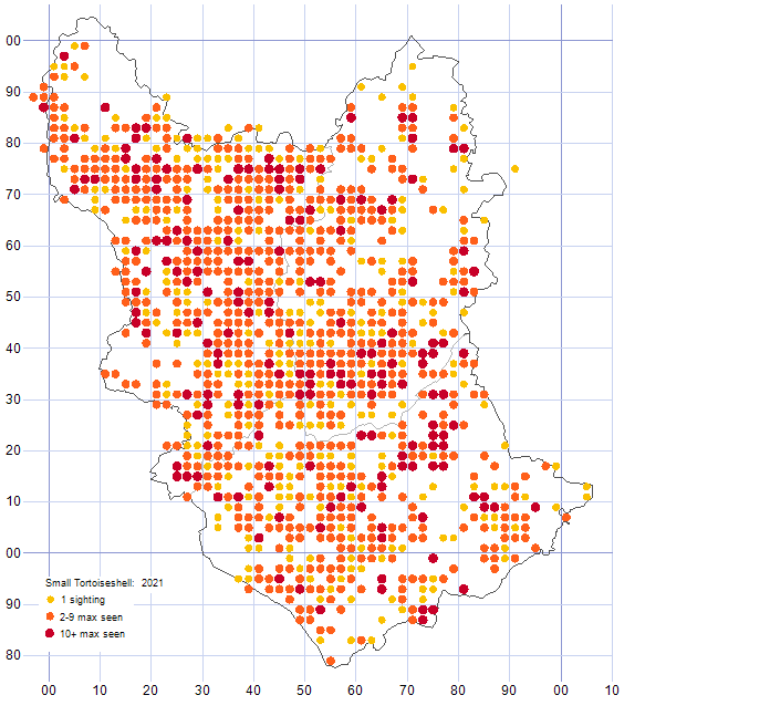 Small Tortoiseshell distribution map 2021