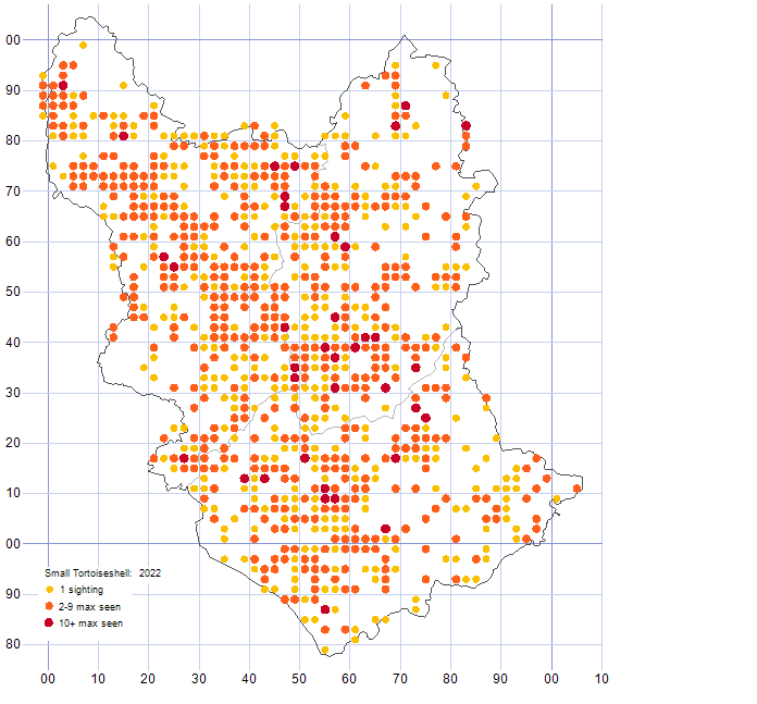 Small Tortoiseshell distribution map 2022